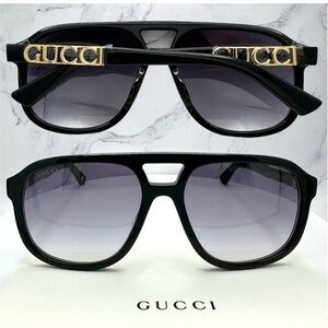 Gucci Black and Gold Aviator Sunglasses